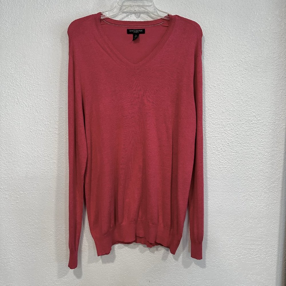 Banana Republic Silk Linen Sweater Pullover V-Neck Coral Pink Mens Size Large